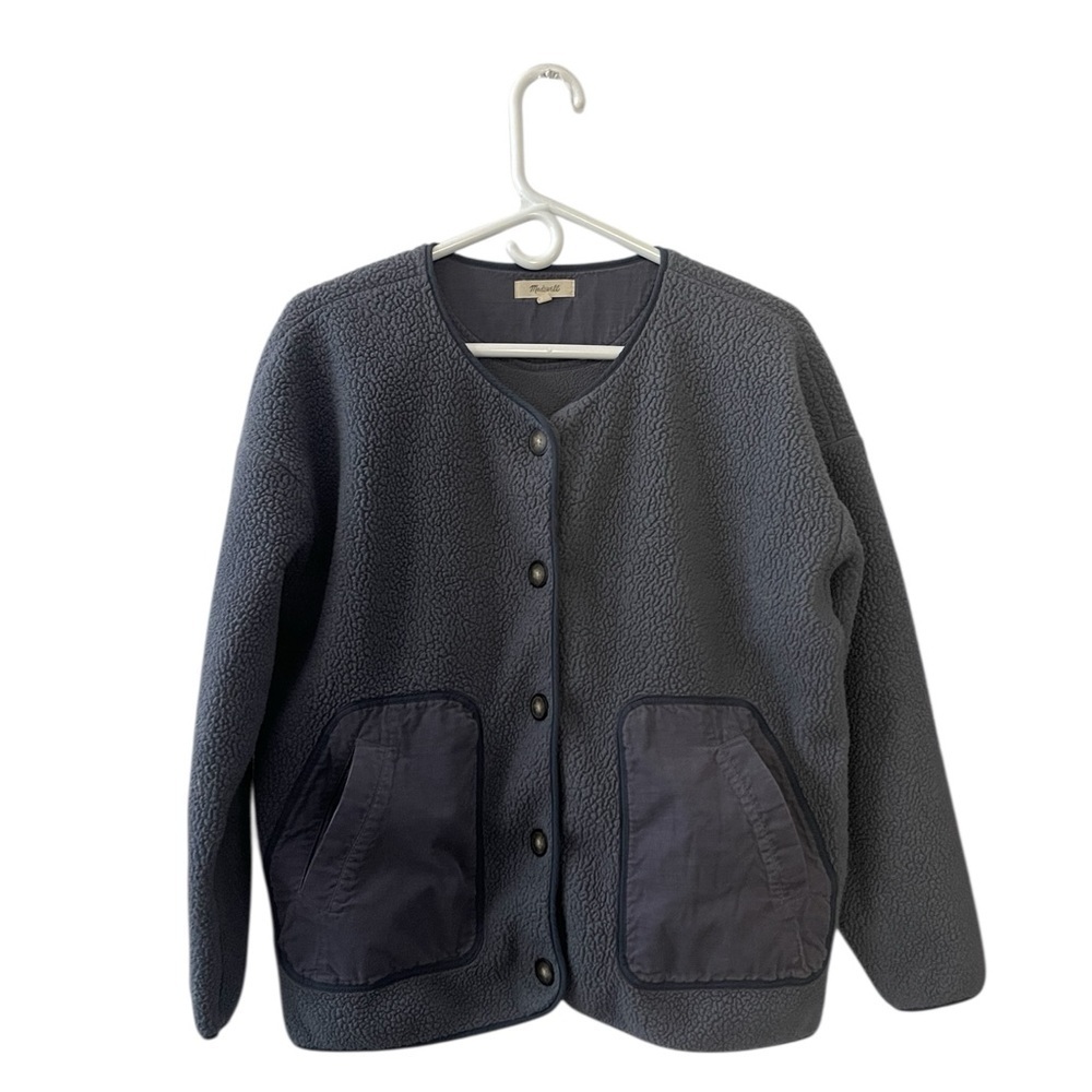 Madewell ReSourced Fleece Shacket Blue Corduroy Trim Jacket Oversized M - Picture 4 of 4